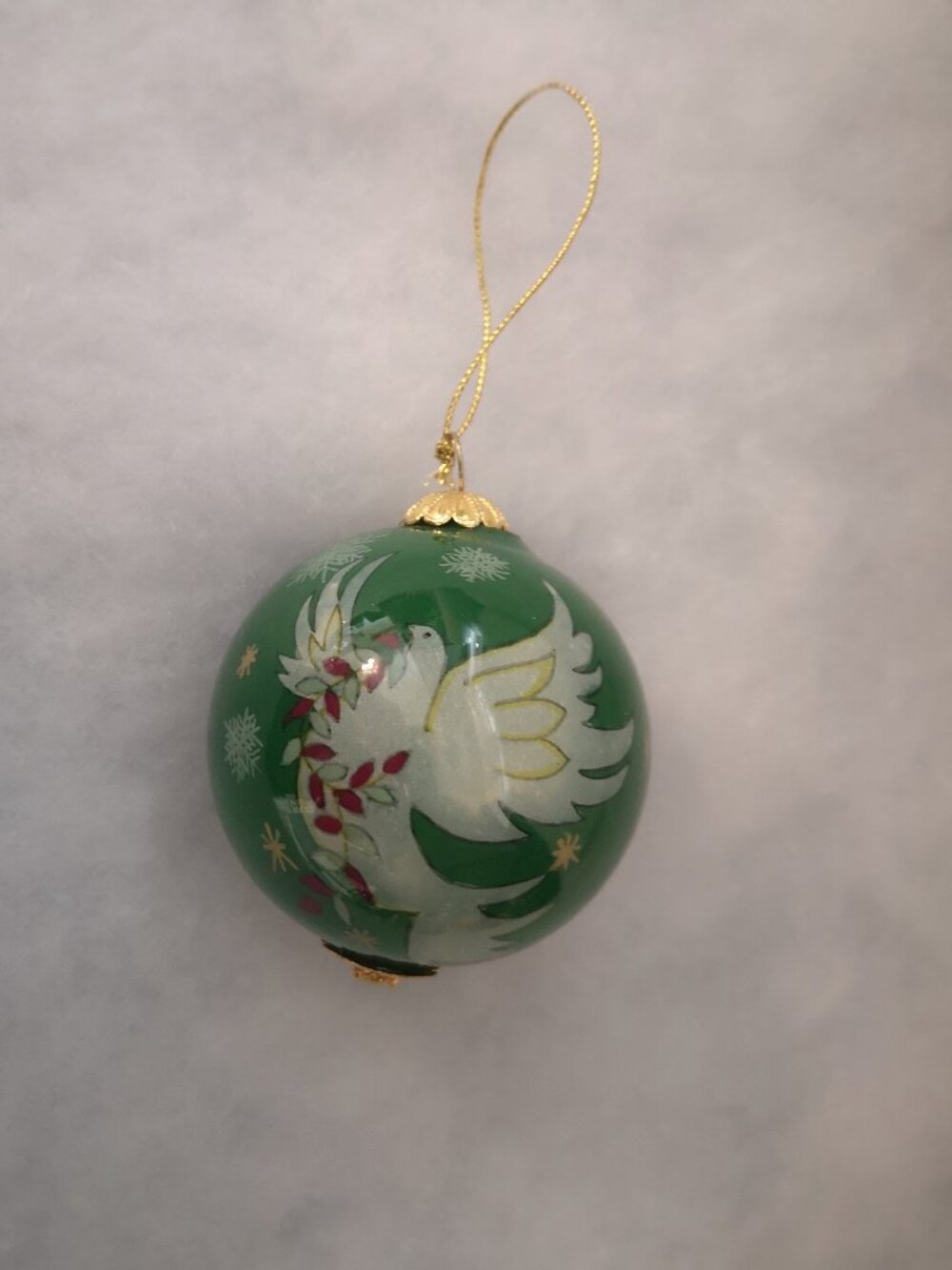 Pier 1 Li Bien Hand Painted Glass Christmas Tree Ornament 2013 Green w/ Swans